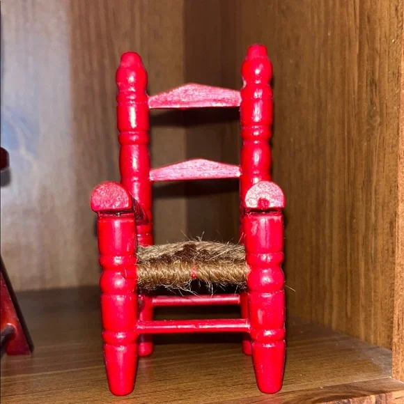 Set of 3 Miniature doll, Red and Burgandy painted Wooden Chairs, 3rd chair sold - Picture 3 of 10